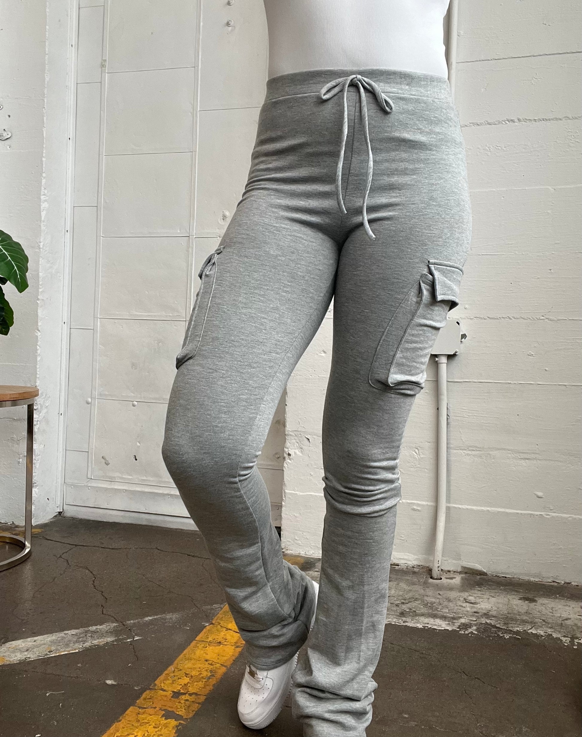 Grey stacked jogger pants