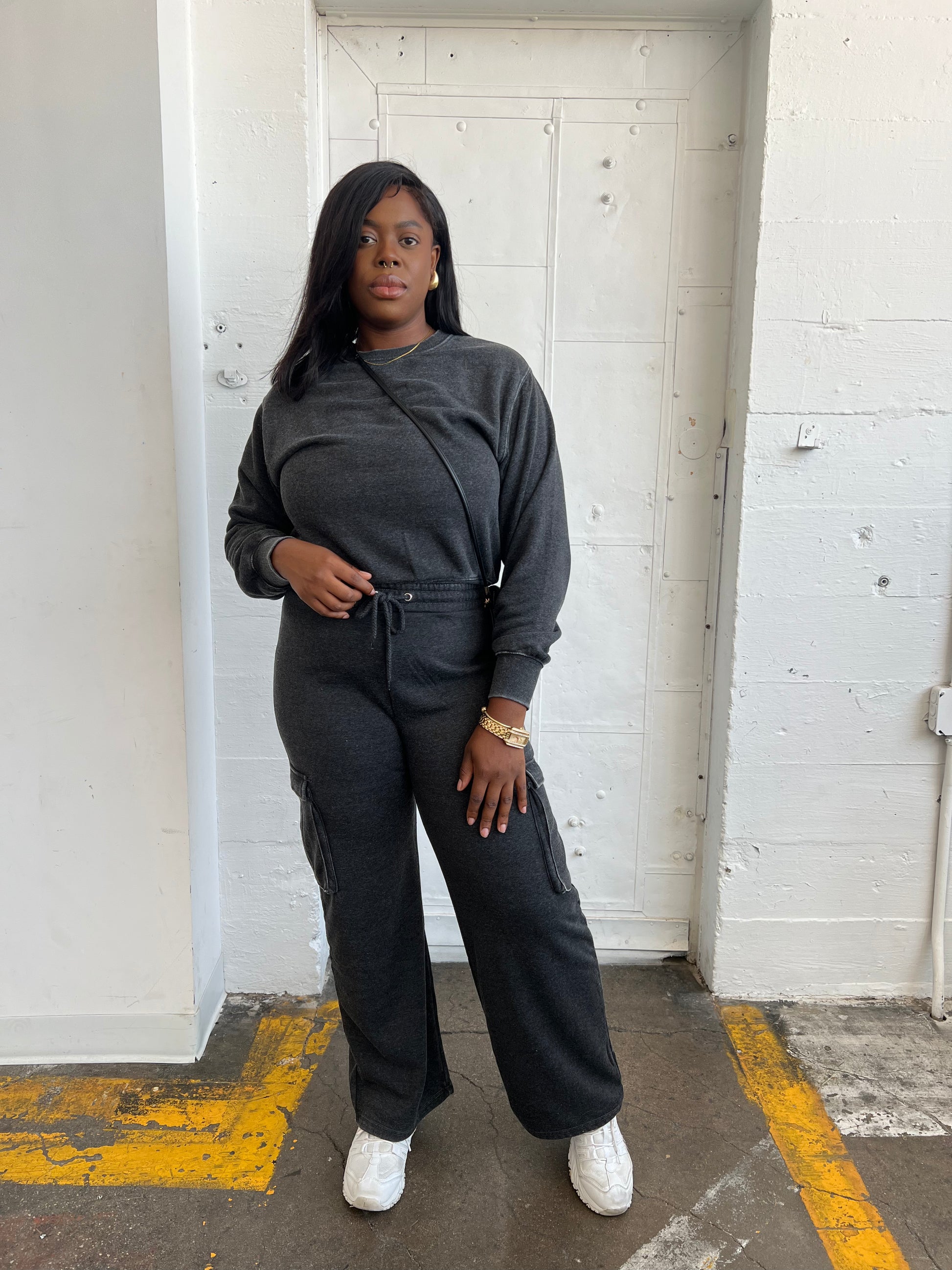 Basic Fleece Cargo Jogger Set Charcoal The Lounge Avenue