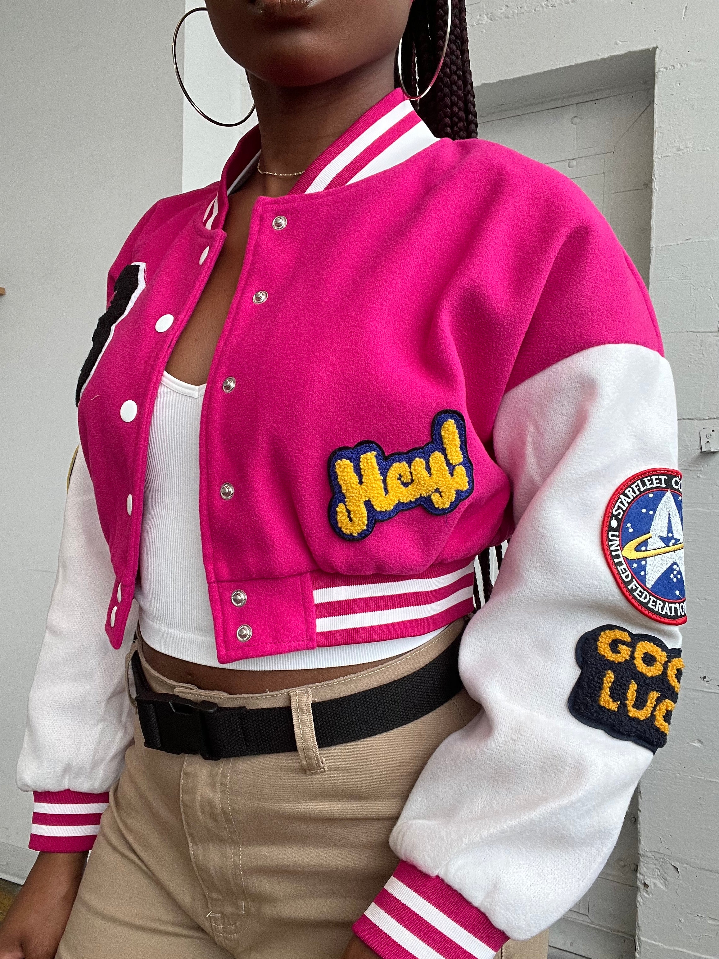 Pink clearance varsity jacket