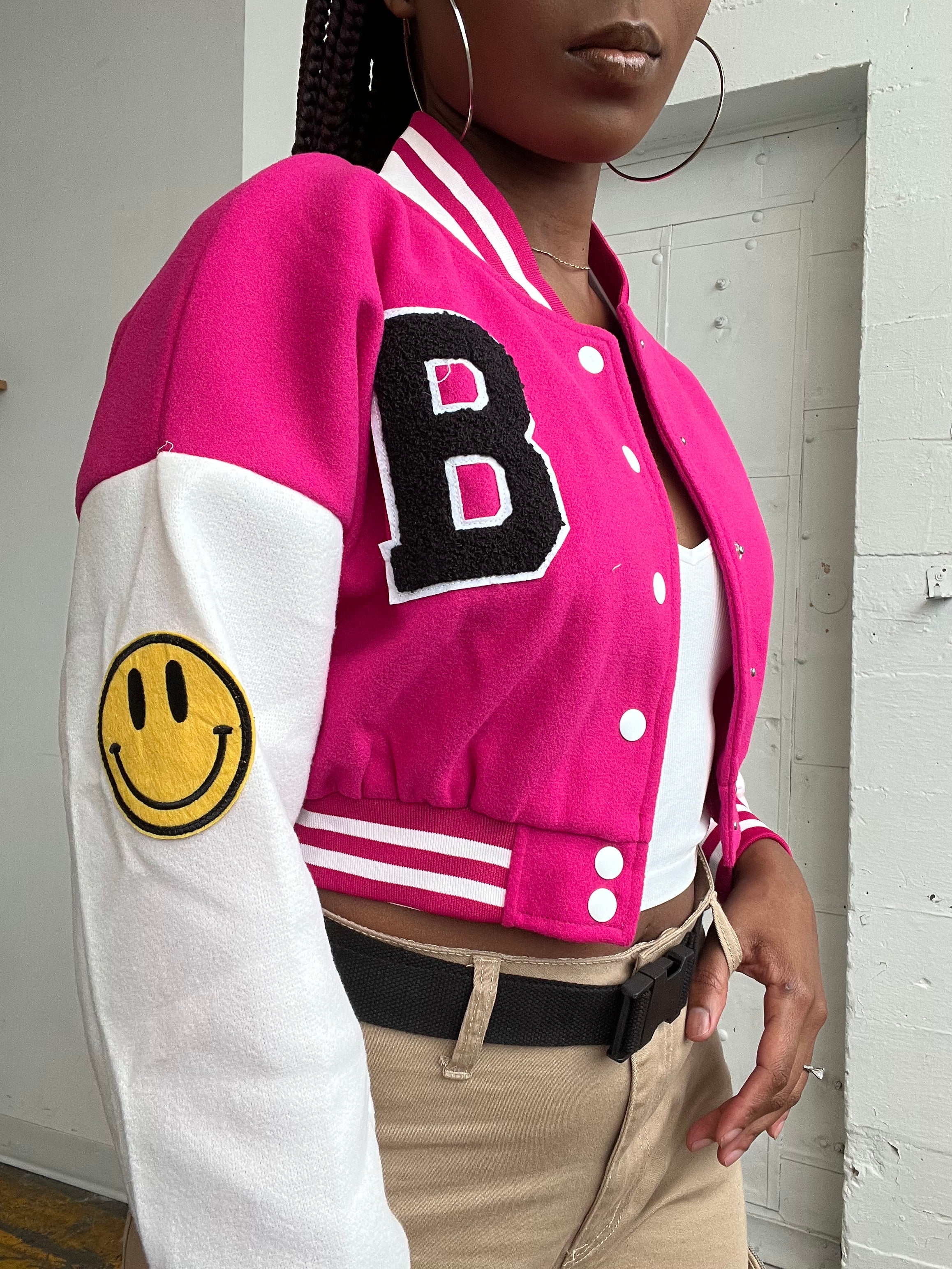 Pink letterman outlet jacket