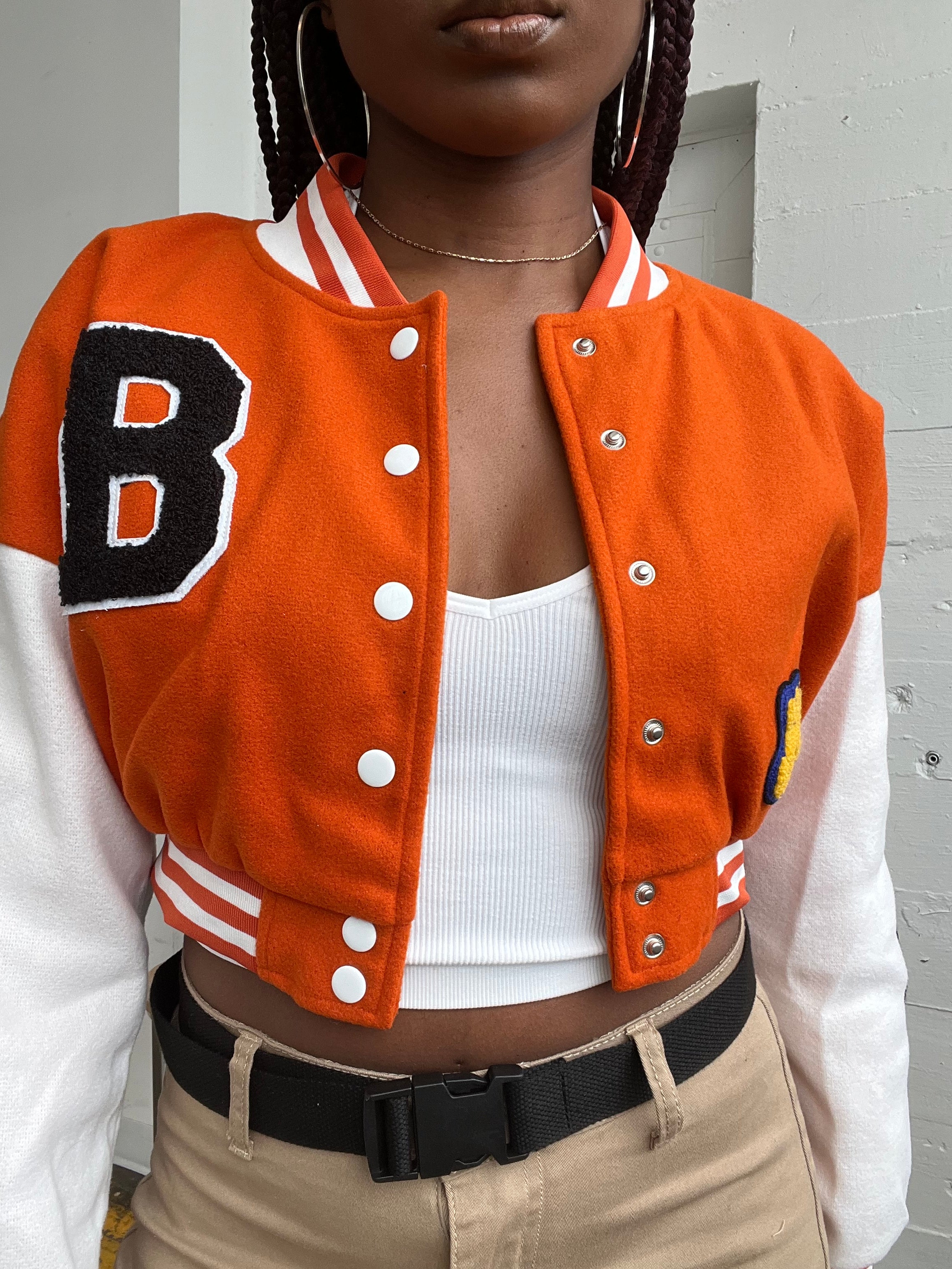 Black and orange online letterman jacket