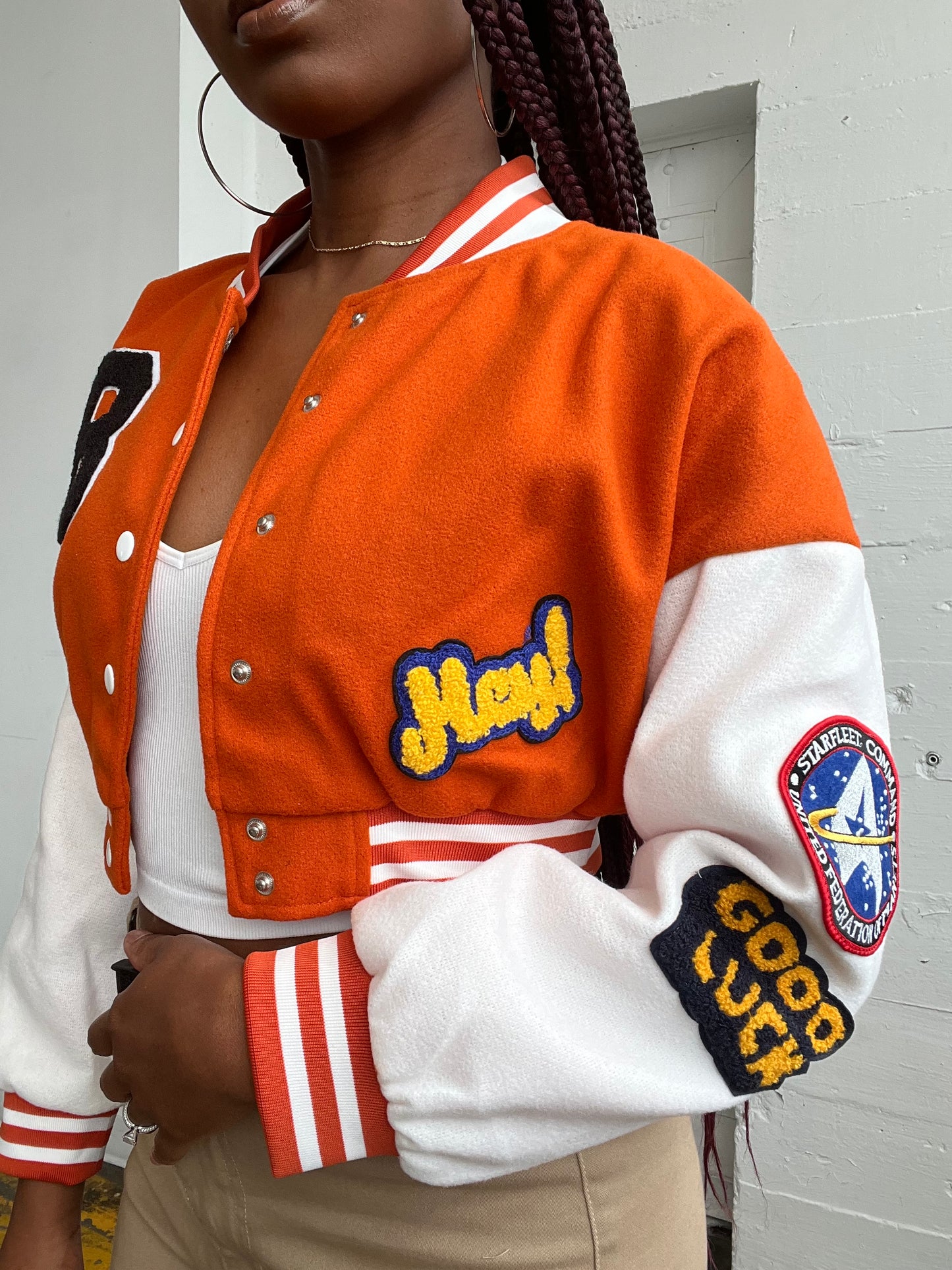 Orange letterman jacket
