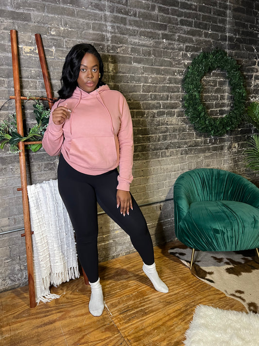 Oversized Pullover Fleece Hoodie - MAUVE PINK