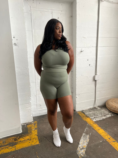 Sage Green Ribbed 2 piece short set